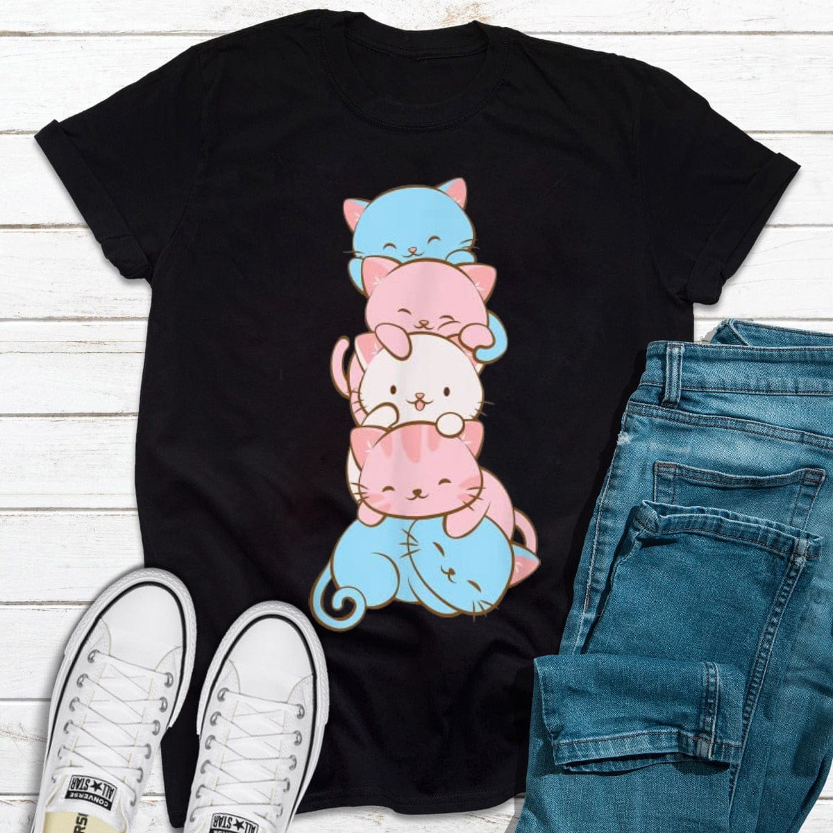 Trans Pride Flag Kawaii Cat Cute Transgender LGBT Pride Shirt