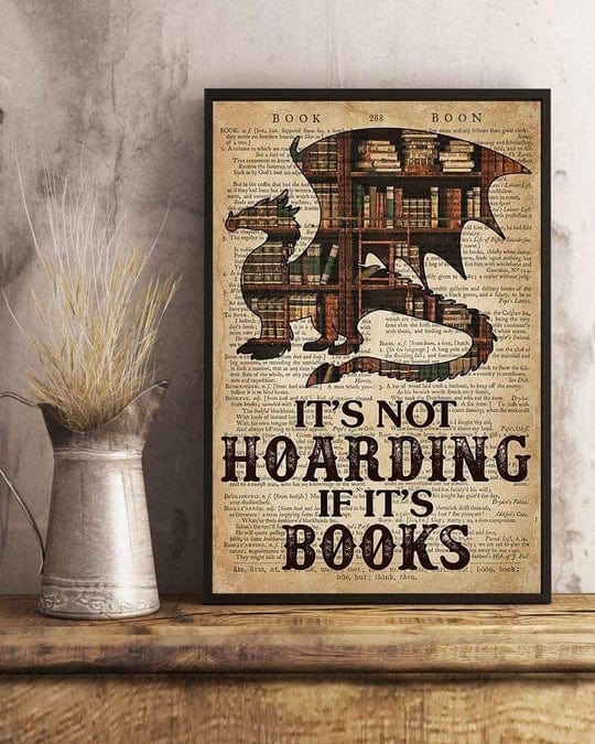 Dragon Book Library Itƒ??s Not Hoarding If Itƒ??s Books Vintage Poster, Canvas