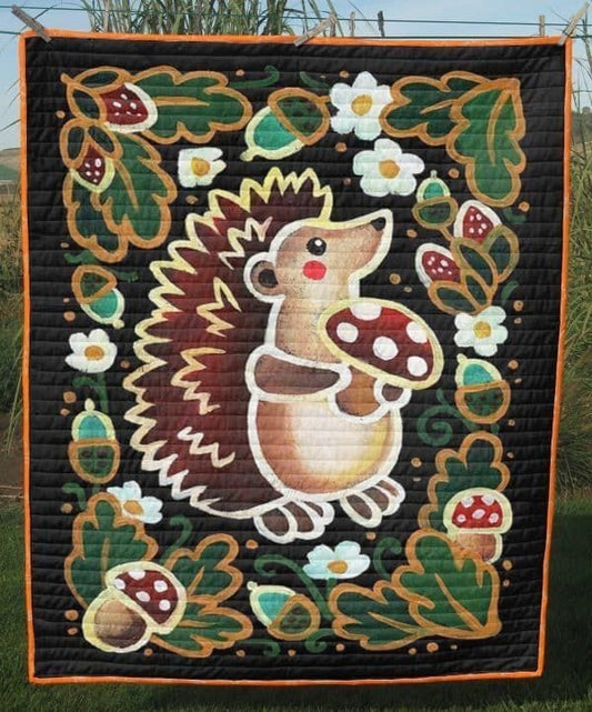 Hedgehog In The Mushroom Forest Hedgehog Blanket