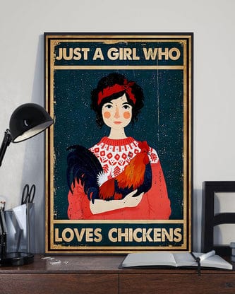 Just A Girl Who Loves Chickens Girl And Rooster Chicken Poster, Canvas