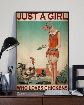 Just A Girl Who Loves Chickens Girl & Rooster Chicken Poster, Canvas