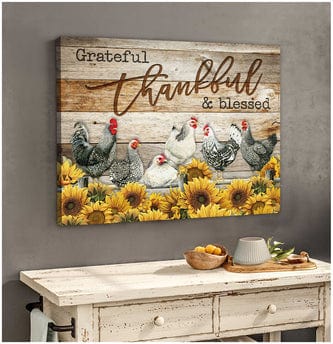 Grateful Thankful & Blessed Flock Of Chicken Poster, Canvas