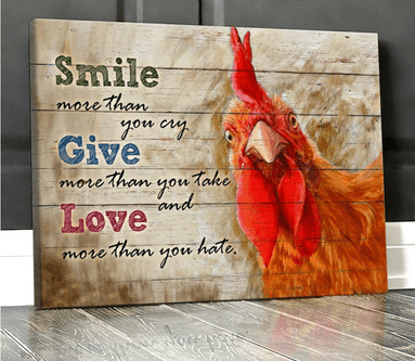 Smile More Than You Cry Staring Chicken Poster, Canvas