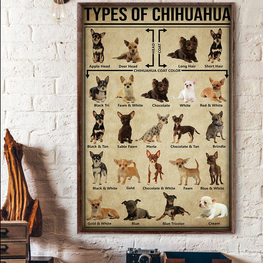 Póster de tipos de chihuahua, lienzo
