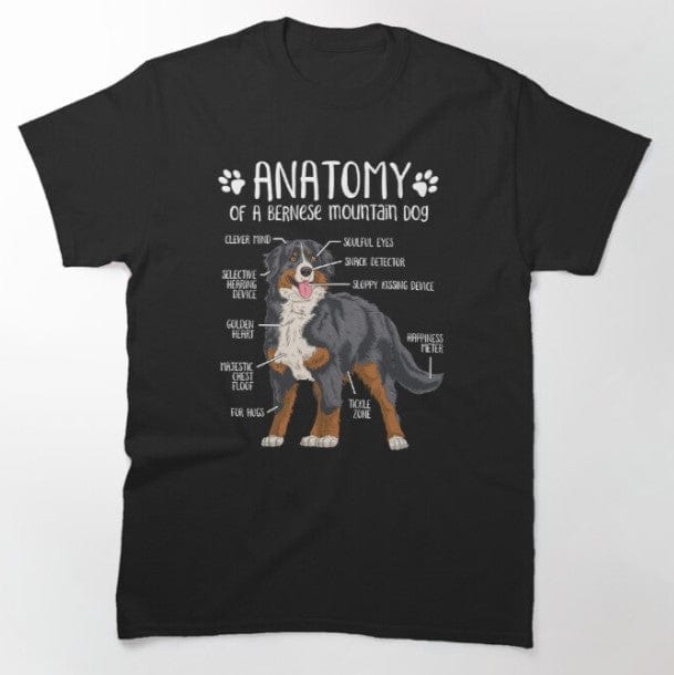 Camiseta para perro con la anatomía del perro de montaña bernés divertida