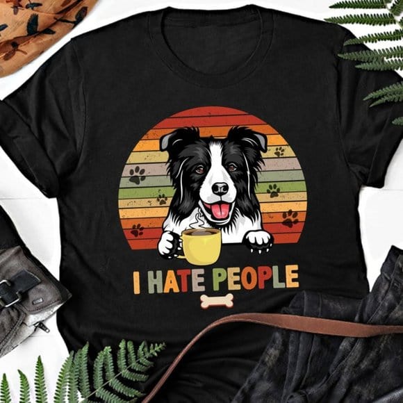 Camiseta divertida con el mensaje "Odio a la gente" de Border Collie