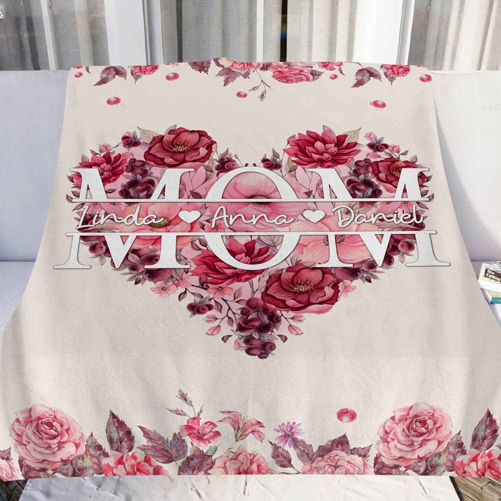 Manta de vellón y sherpa con corazón floral personalizada para mamá