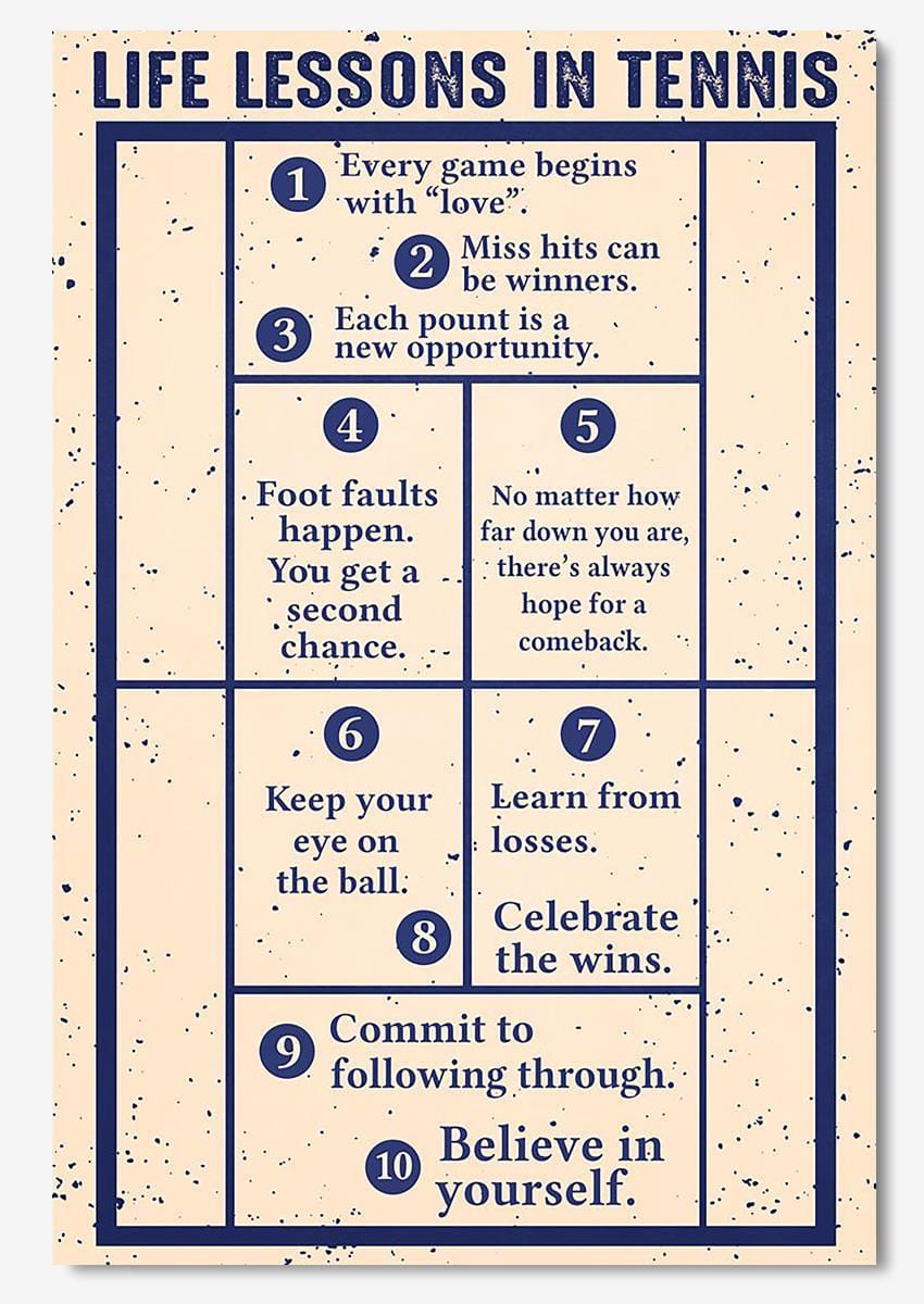 Póster de lecciones de vida sobre tenis, lienzo