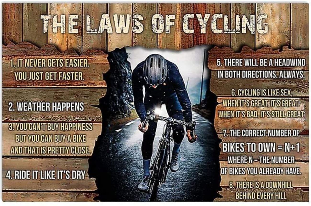 Póster divertido de ciclista sobre las leyes del ciclismo, lienzo