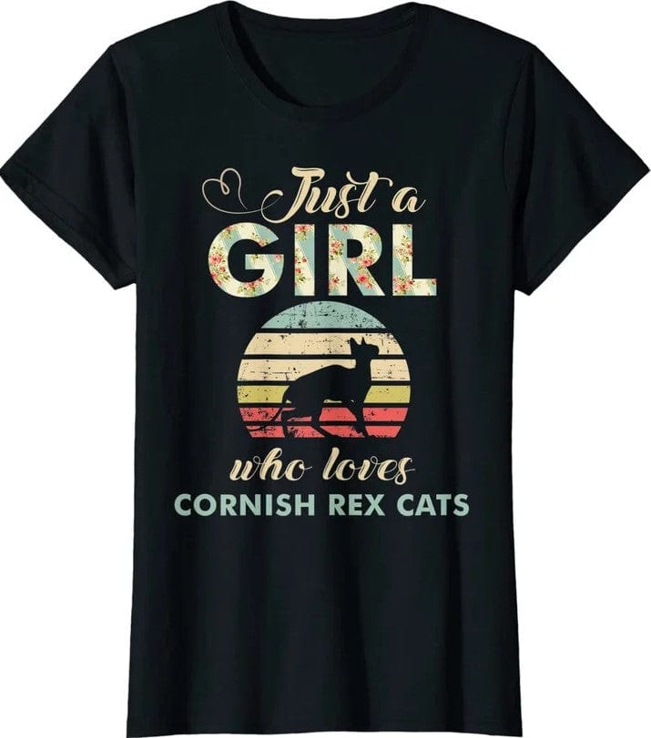 Camiseta con el mensaje "Solo una chica que ama a los gatos Cornish Rex"