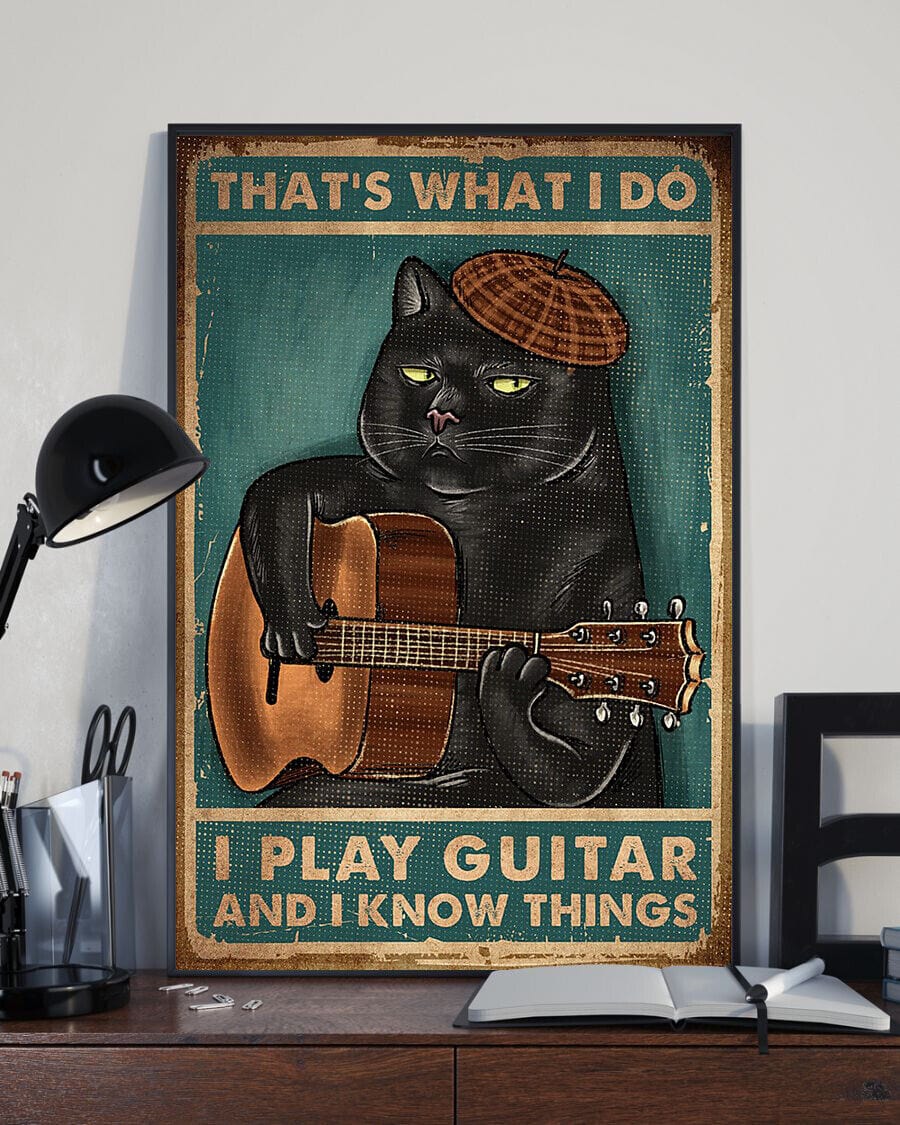Gato negro, eso es lo que hago, toco la guitarra y sé cosas Póster de guitarra, lienzo