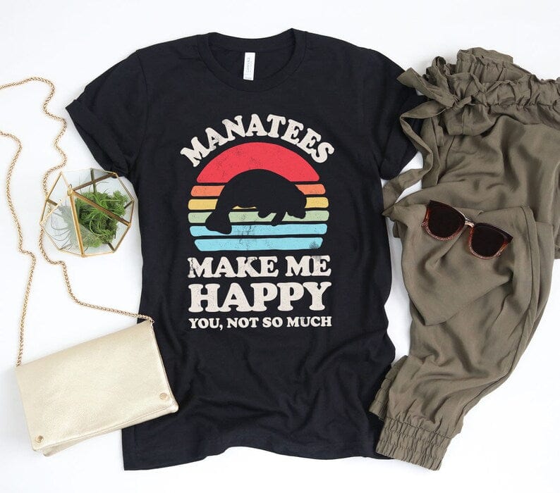 Manatees Make Me Happy Sunset Retro Shirt