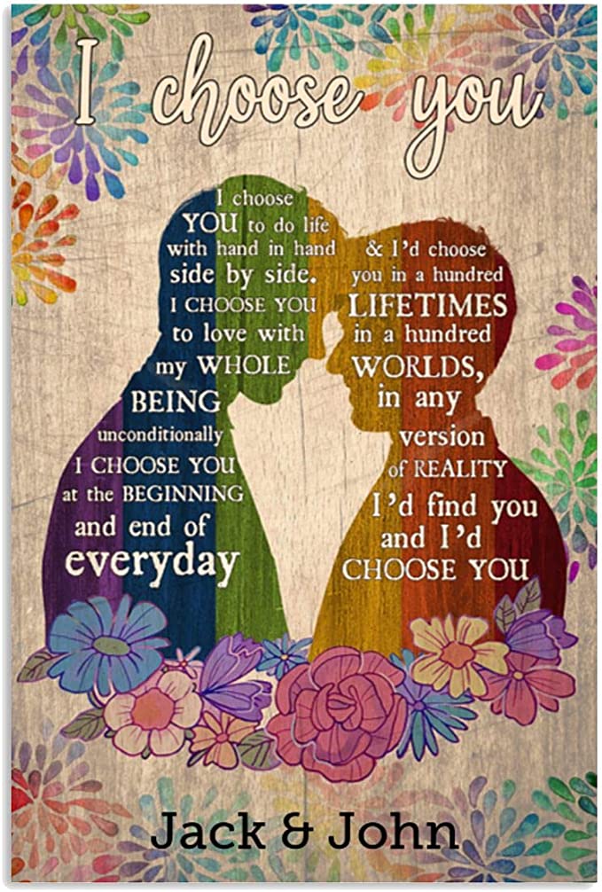 Póster personalizado de pareja gay LGBT "Te elijo" en lienzo