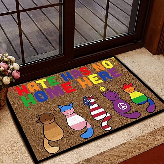 Hate Has No Home Here Cat Lover LGBT Doormat