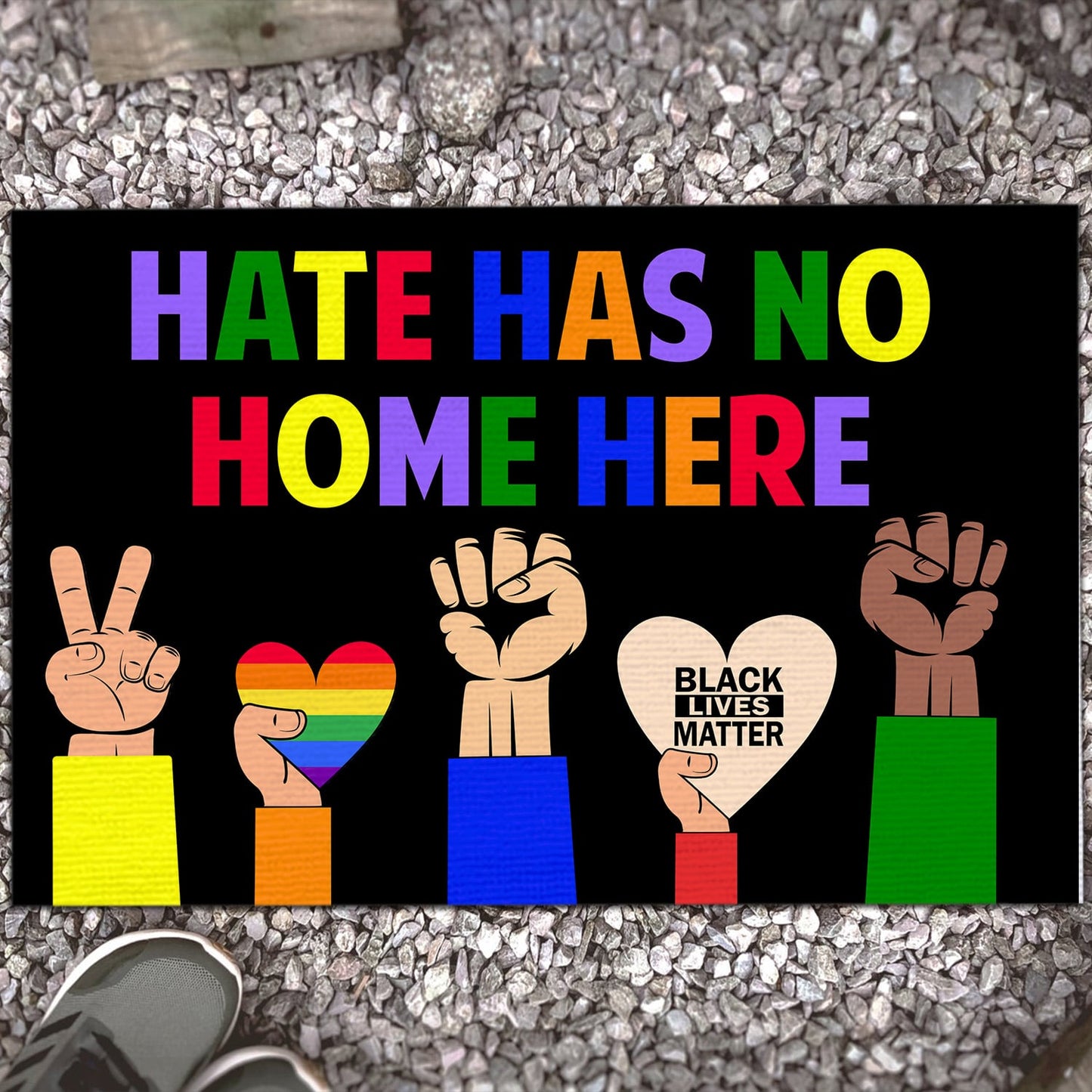 Hate Has No Home Here Fist Hands Black LGBT Doormat