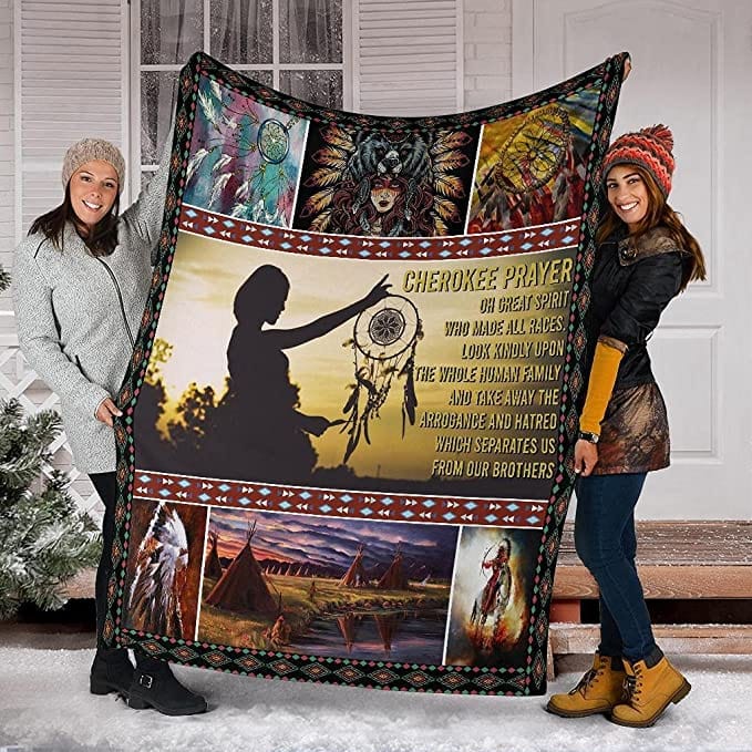Indigenous Cherokee Native American Cherokee Prayer Fleece & Sherpa Blanket