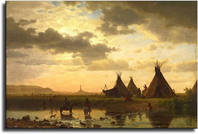 Póster de pintura de campamento de tipis de indios sioux nativos americanos, lienzo