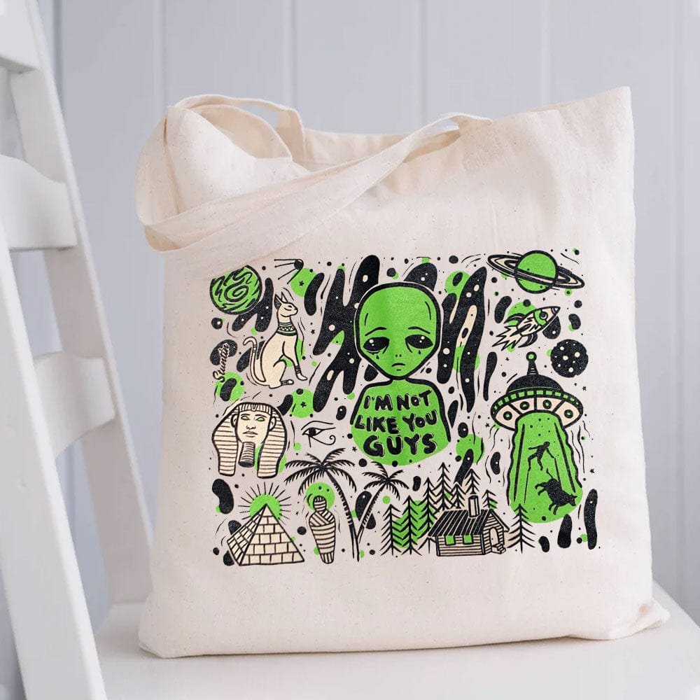 I'm Not Like You Guys Sad Alien Tote Bag