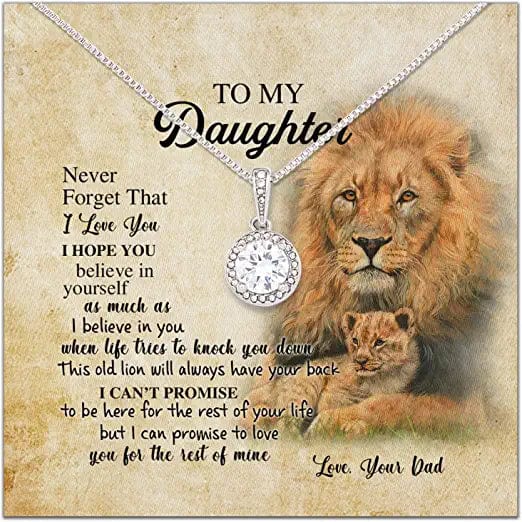 Para mi hija, collar eterno de papá león: nunca olvides que te amo. Espero que creas en ti tanto como yo creo en ti.