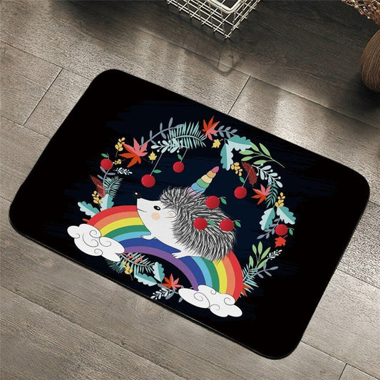 Felpudo con forma de erizo y unicornio