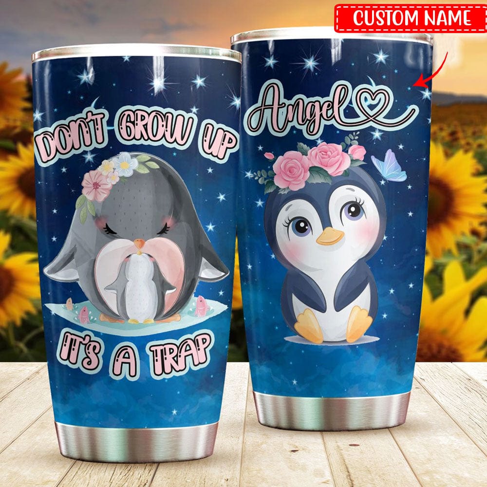 Vaso personalizado con forma de pingüino "Don't Grow Up"