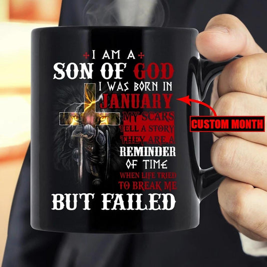Soy hijo de Dios nací en enero taza de cumpleaños personalizada