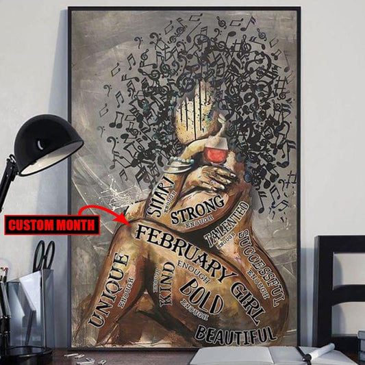 Póster de cumpleaños personalizado de mujer afroamericana de febrero, lienzo