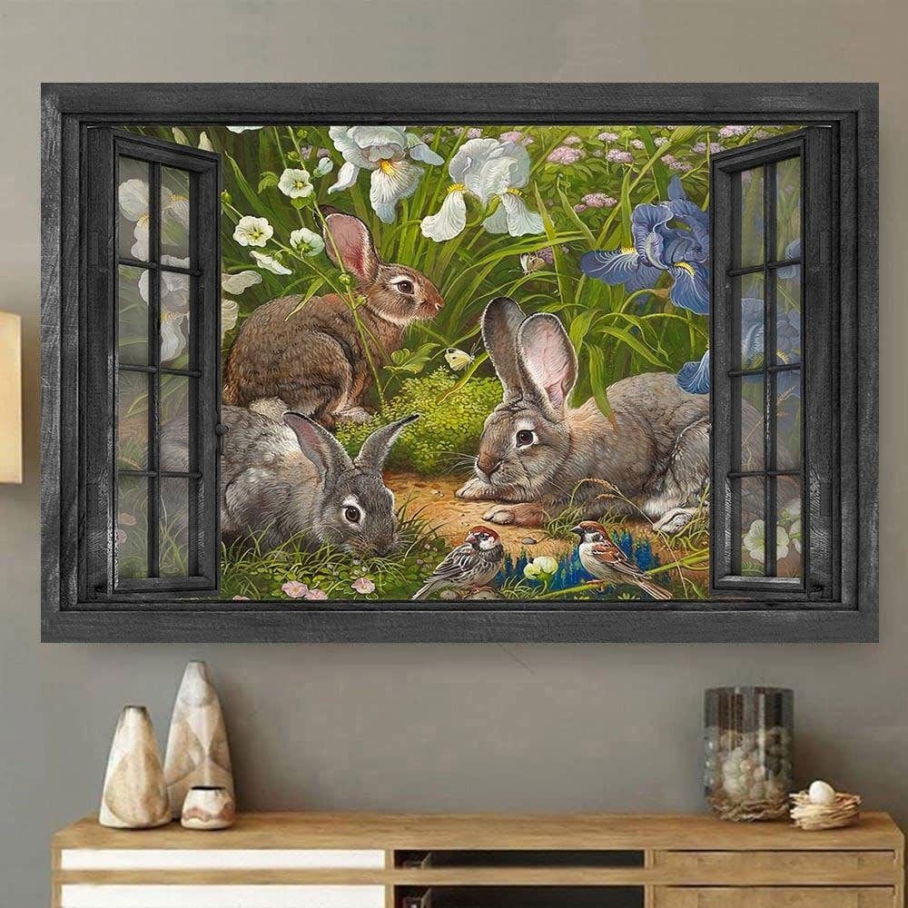 Póster de conejo en la ventana, lienzo