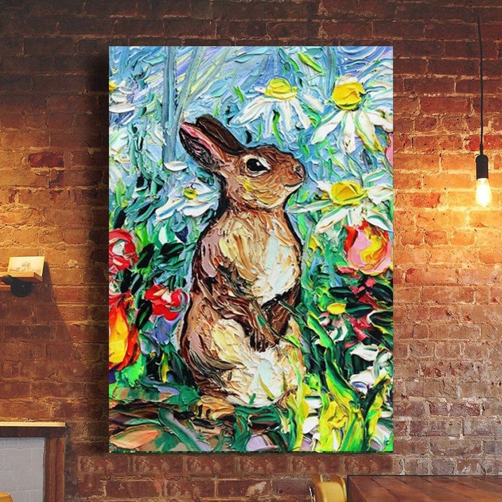 Póster de conejo en acuarela, lienzo