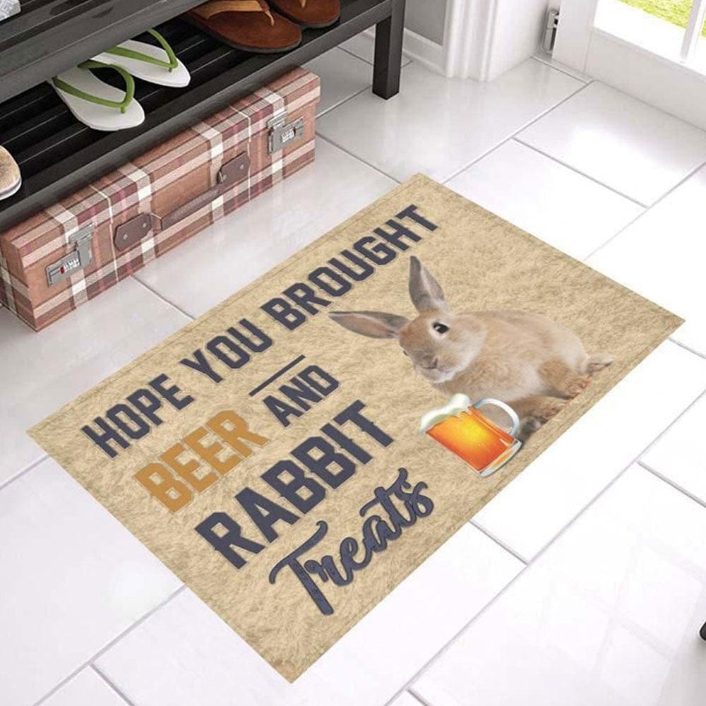 Bunny Doormat, Hope You Brought Beer And Rabbit Treats Welcome