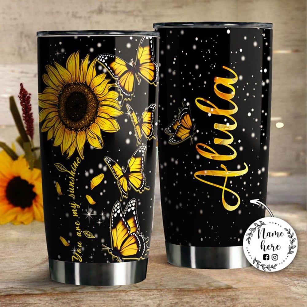 You Are My Sunshine Sunflower Personalized Butterfly Tumbler