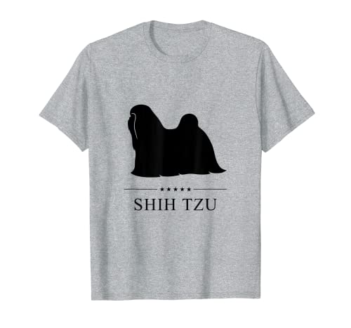 Camiseta negra con silueta de perro Shih Tzu