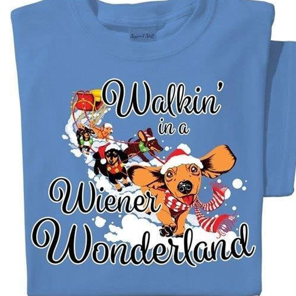 Camisetas navideñas con diseño de perro salchicha caminando por el país de las maravillas de Wiener