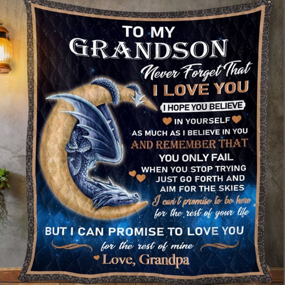 To My Grandson Love From Grandpa Dragon Blanket Fleece & Sherpa