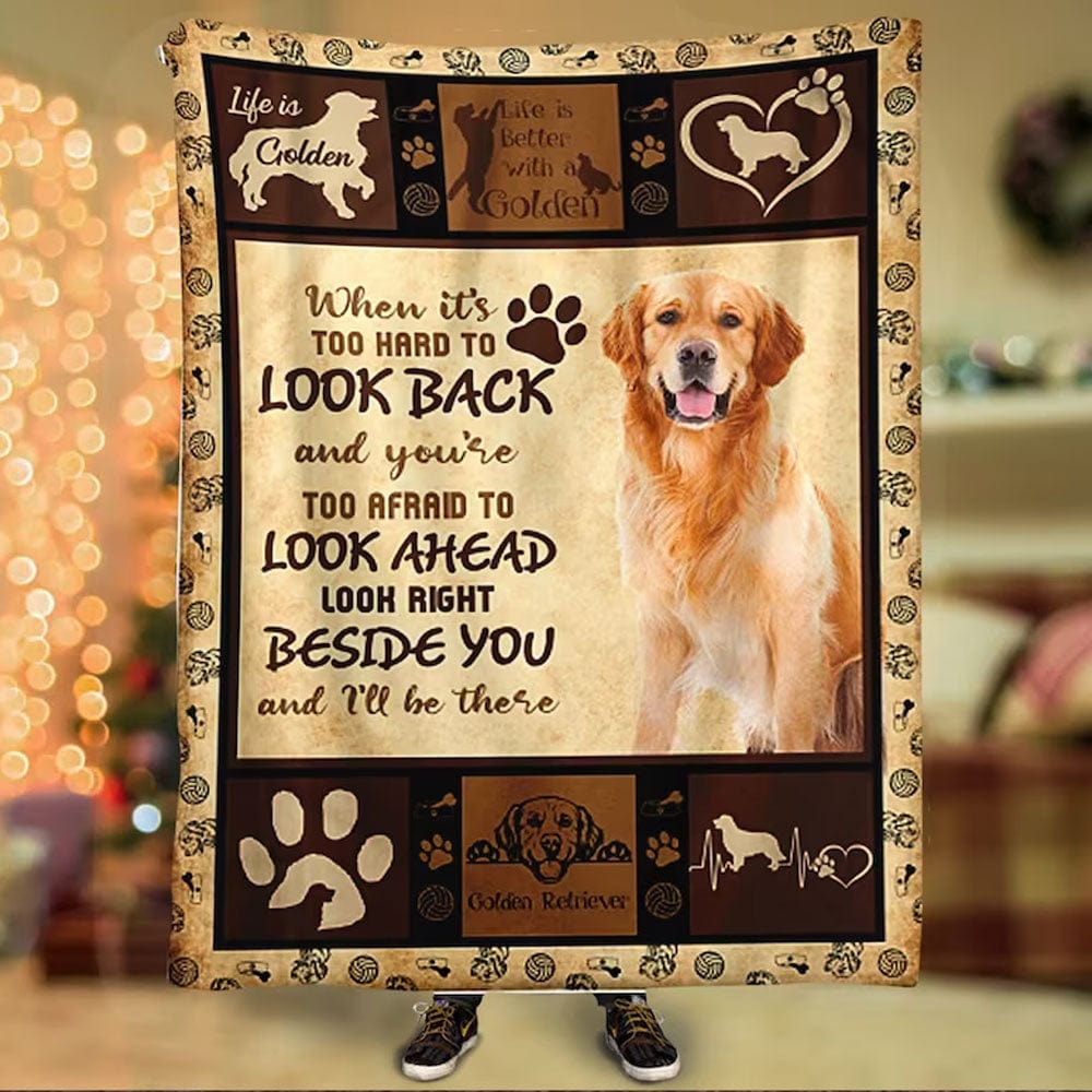 Manta de vellón y sherpa con diseño de golden retriever "I'll Be There Beside You"