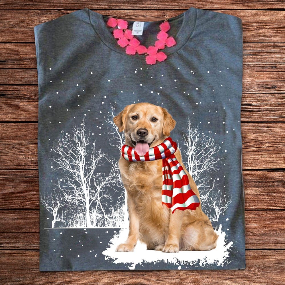 Camisetas de invierno con diseño de Golden Retriever bajo la nieve