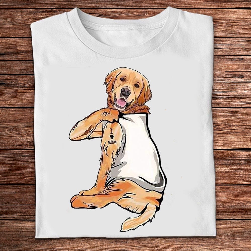 Camisetas de Golden Retriever con el mensaje "Amo a mamá"