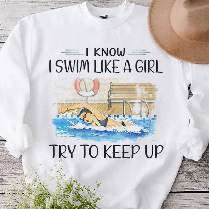 Sé que nado como una niña. Trata de mantener el ritmo de natación. Camisetas