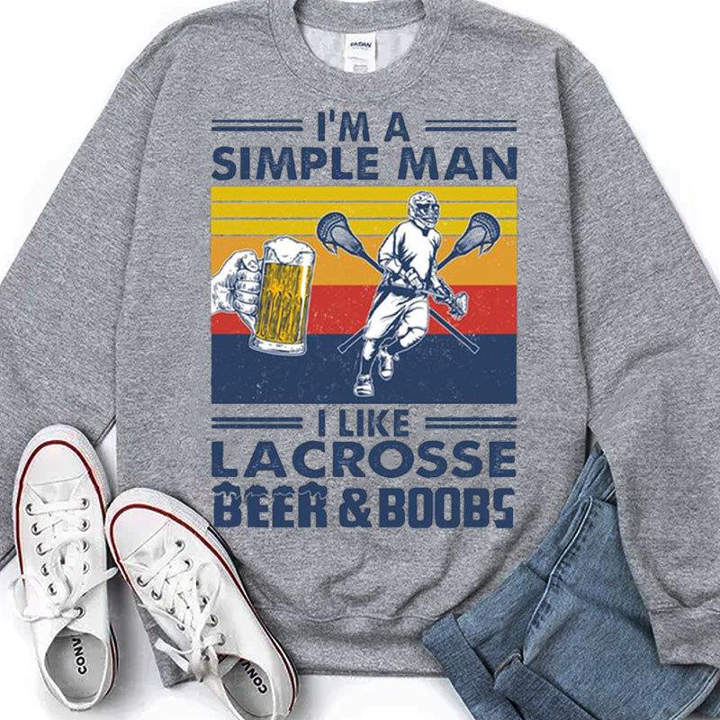 Soy un hombre sencillo, me gusta el lacrosse, la cerveza y las tetas, camisetas vintage