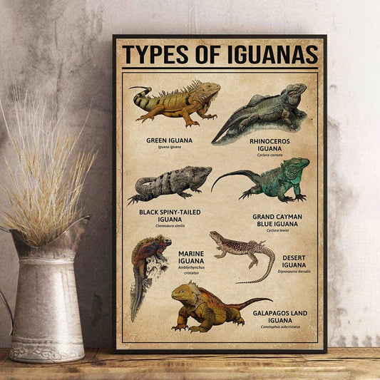 Póster de tipos de iguana, lienzo