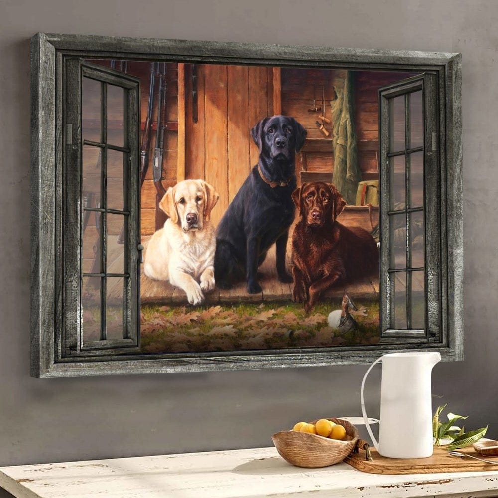 Póster de Labrador Retriever detrás de la ventana, lienzo