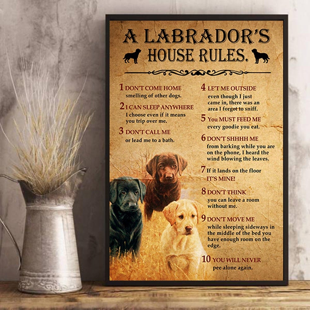 Póster de las reglas de la casa de un labrador, lienzo