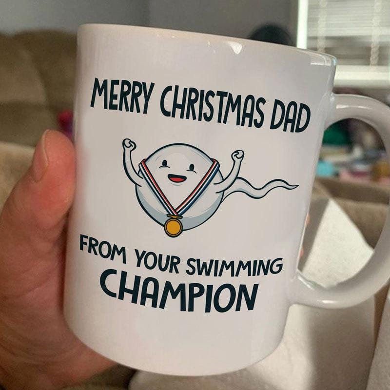 Taza Feliz Navidad Papá de parte de tu campeón de natación
