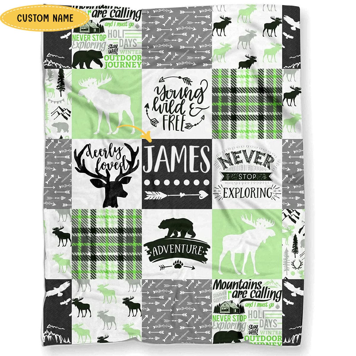 Manta polar y sherpa personalizada con diseño de ciervo para acampar