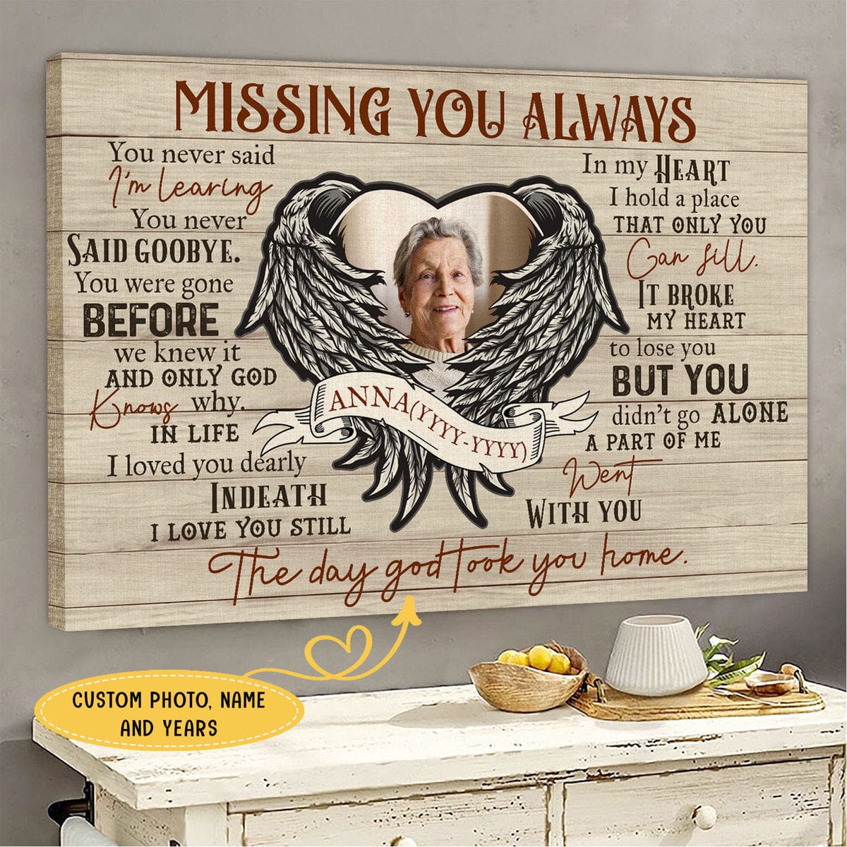 Póster conmemorativo personalizado "Siempre te extraño" en lienzo