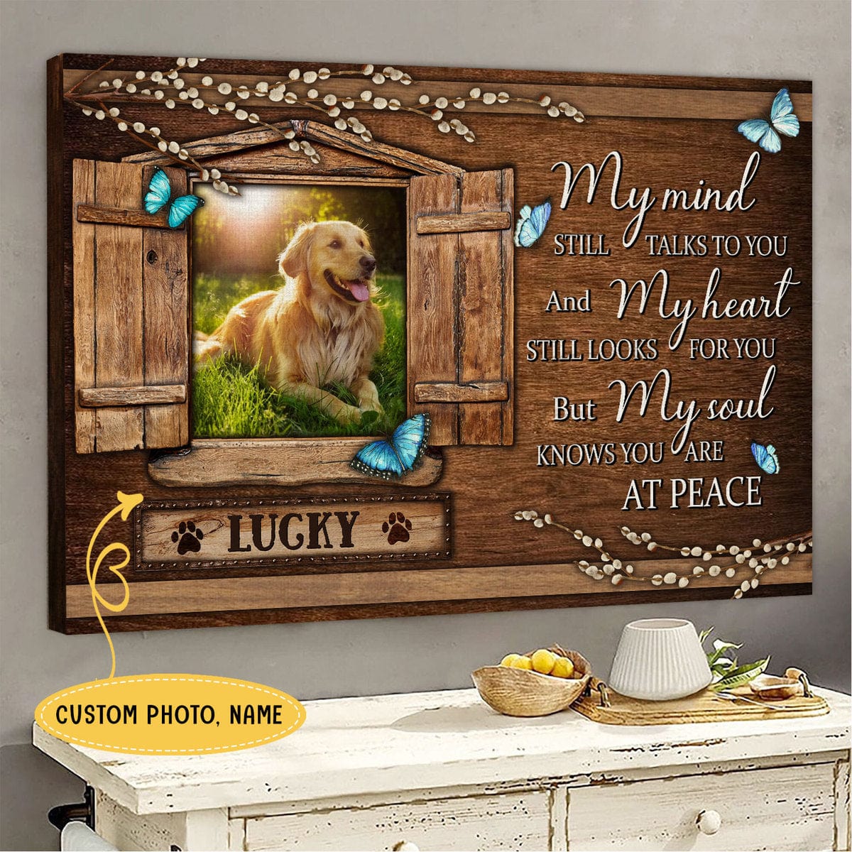 Póster conmemorativo personalizado para mascotas Mi corazón todavía te busca, lienzo