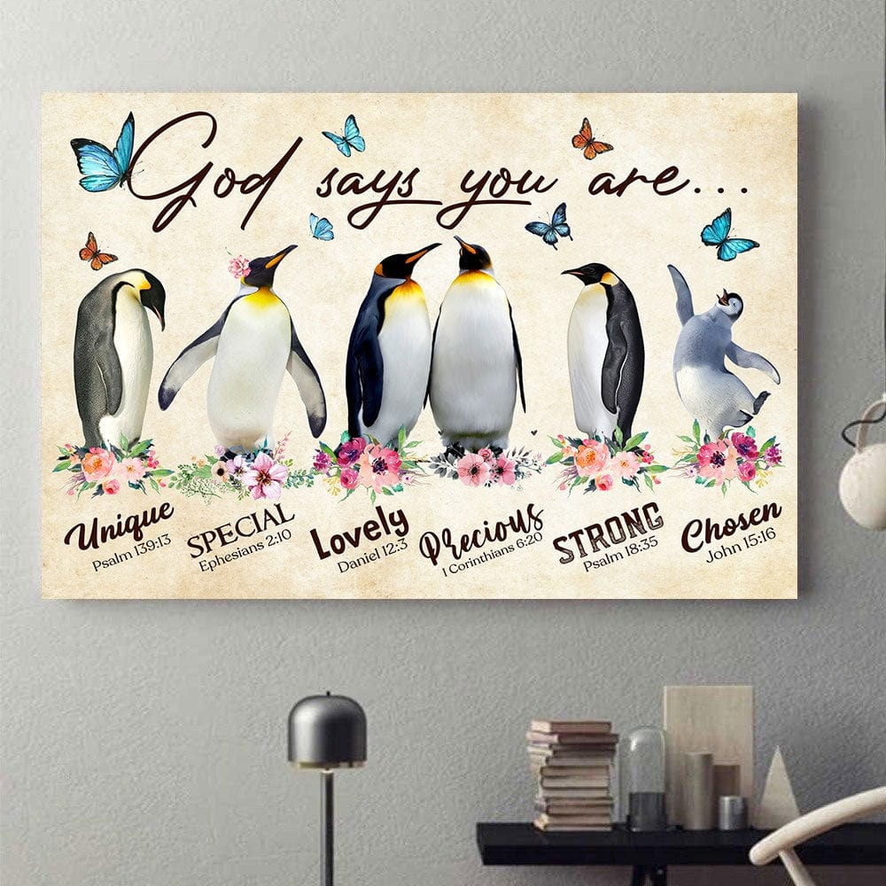 Dios dice que eres único, póster de pingüino especial, lienzo