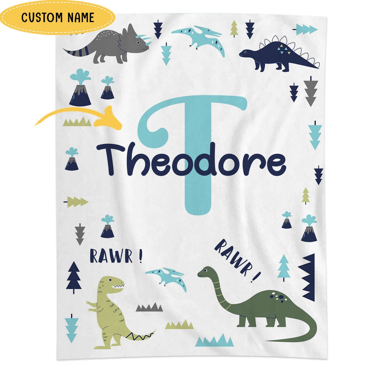 Manta de vellón y sherpa personalizada con diseño de dinosaurio