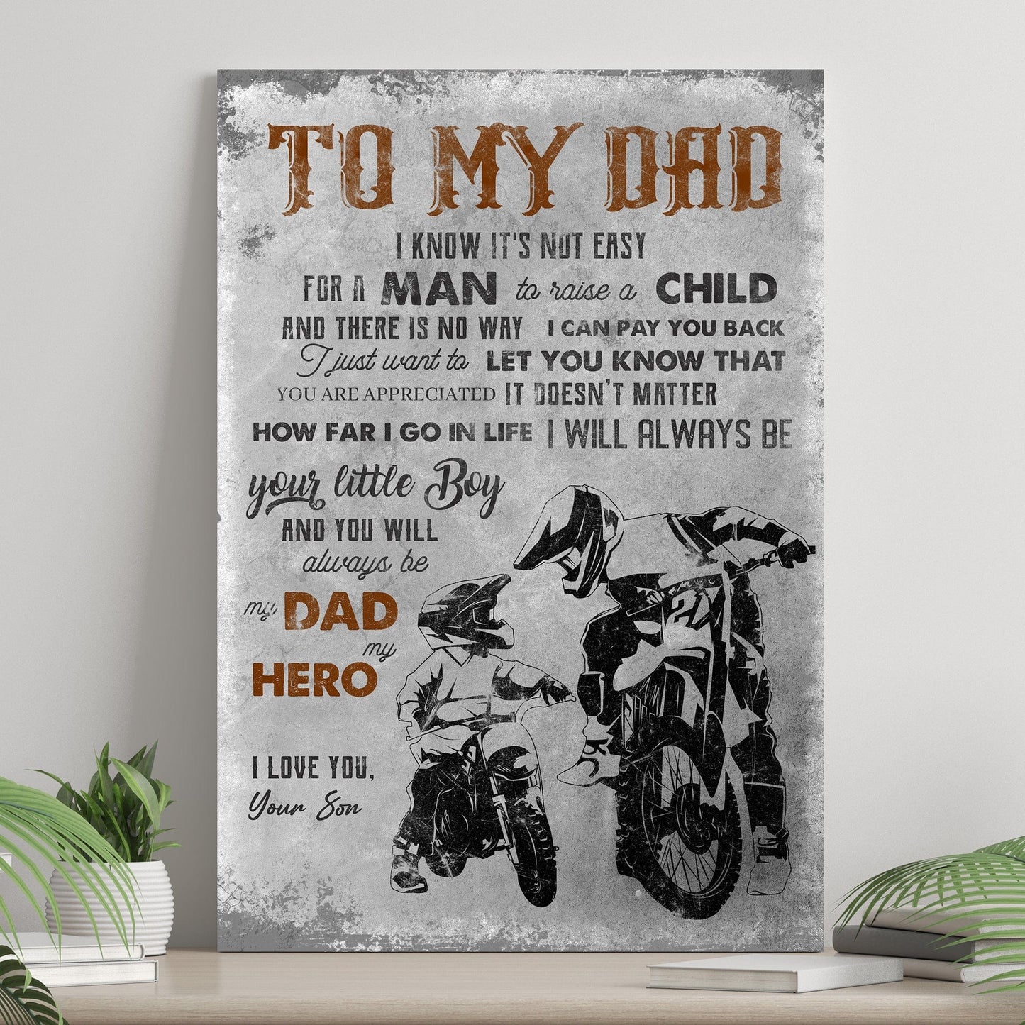 Para mi papá, regalo de mi hijo con motocicleta, póster del Día del Padre, lienzo