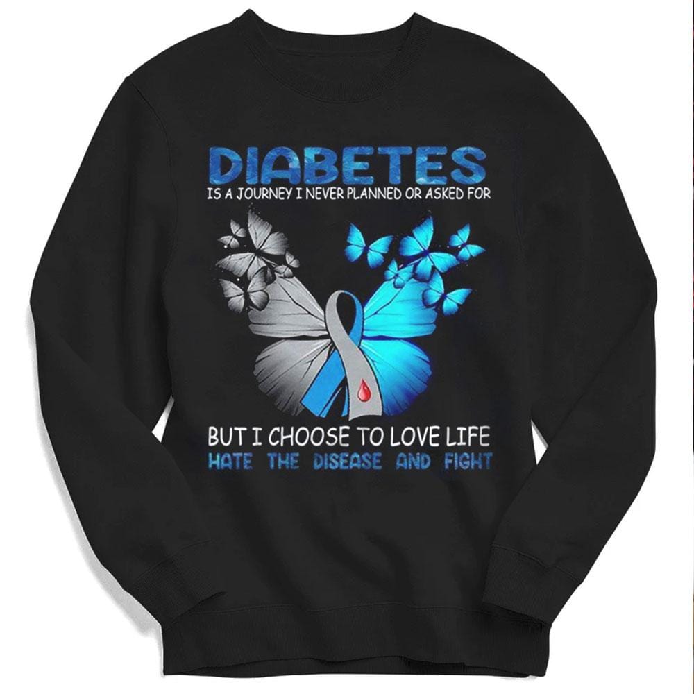 Un viaje que elijo amar la vida odiar la enfermedad, cinta de mariposa, camiseta de concienciación sobre la diabetes para mujer
